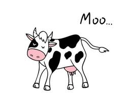 Cartoon cow, moo. Illustration for printing, backgrounds, covers and packaging. Image can be used for greeting cards, posters, stickers and textile. Isolated on white background. vector