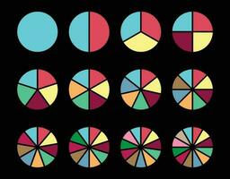 Pie charts diagrams. Set of different color circles isolated. Infographic element round shape vector