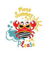 Funny crab in striped swimming trunks enjoys relaxing on the beach. Summer illustration. Vector. vector