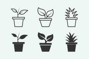 Ilustración vectorial de maceta con conjunto de iconos aislados de plantas vector