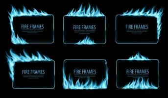 ardiente gas marcos con azul fuego llamas de resplandor vector