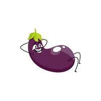 Cartoon funny eggplant pumping press vector icon