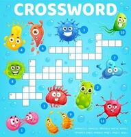 Cartoon microbes, viruses crossword worksheet vector