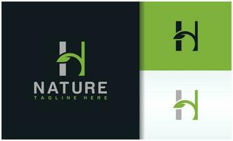 Letter H natural ecology logo with leaves vector