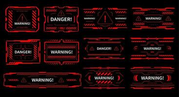 HUD danger and alert attention red interface signs vector