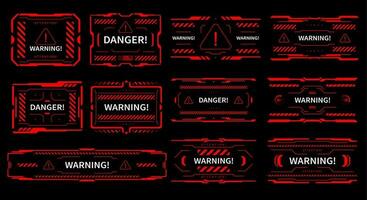 HUD danger and alert attention red interface signs vector