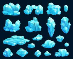 Cartoon frozen ice crystals, icicles and icebergs vector