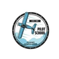 Pilot school flight simulator icon with old plane vector