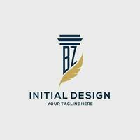 BZ monogram initial logo with pillar and feather design vector