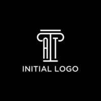 AT monogram initial logo with pillar shape icon design vector