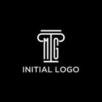 mg monograma inicial logo con pilar forma icono diseño vector