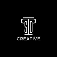 SD monogram initial logo with pillar shape icon design vector
