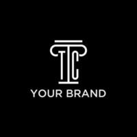 TC monogram initial logo with pillar shape icon design vector