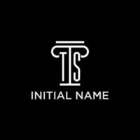 TS monogram initial logo with pillar shape icon design vector