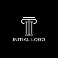 TT monogram initial logo with pillar shape icon design vector