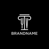 YV monogram initial logo with pillar shape icon design vector