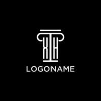 XH monogram initial logo with pillar shape icon design vector