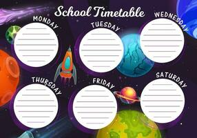 Timetable schedule with galaxy and spaceship vector