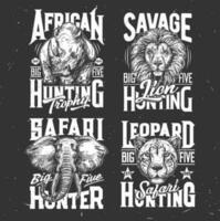 Safari hunting tshirt prints sketch vector set