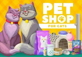Pets shop for cats and kittens, pet care vector