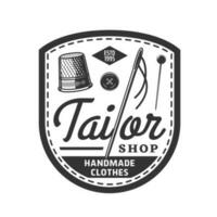 Tailor shop icon, vector vintage needlework emblem