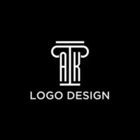 AK monogram initial logo with pillar shape icon design vector
