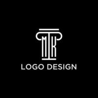 MK monogram initial logo with pillar shape icon design vector