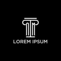 NM monogram initial logo with pillar shape icon design vector