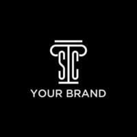 SC monogram initial logo with pillar shape icon design vector