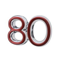 Number 80 3D render transparent background png