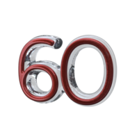 número 60. 3d render transparente fundo png