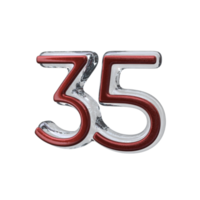 número 35 3d render transparente fundo png