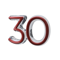 Number 30 3D render transparent background png