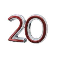 número 20 3d render transparente fundo png