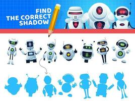 Find a correct robot shadow, kids game or puzzle vector