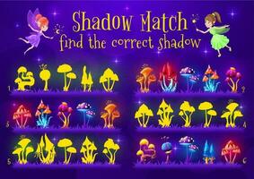 Shadow match game, magic mushrooms, fairy vector