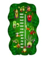 Kids height chart, cartoon wizard vegetables meter vector