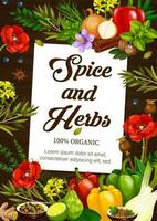 Organic cooking spices and herb seasonings poster vector