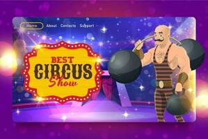 Shapito circus landing page, strong man on stage vector