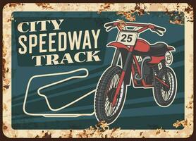 Speedway motorcycle metal plate, moto sport races vector