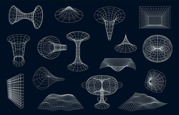Wireframe geometric shapes, surface grid or sphere