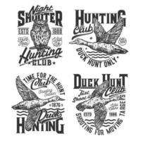Hunting adventure shirt prints, hunter club labels vector