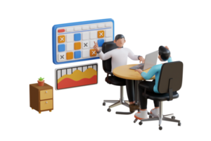 Financial advisor 3d illustration. Business Financial advisor working and Business investment planning on monitor report graph.  3D Illustration png