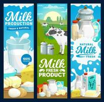 granja lechería y Leche productos pancartas, granja comida vector