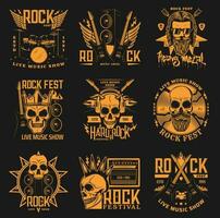 Heavy metal, hard rock music band concert skulls vector