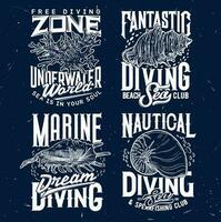 Tshirt print with sketch sea shells and corals set vector