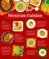 mexicano cocina comida menú con vegetal y carne vector
