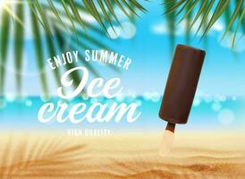 Ice cream with chocolate glaze on summer beach vector