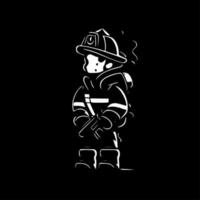 Firefighter, Black and White Vector illustration