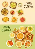 Irish cuisine food of meat, vegetable, fish dishes vector